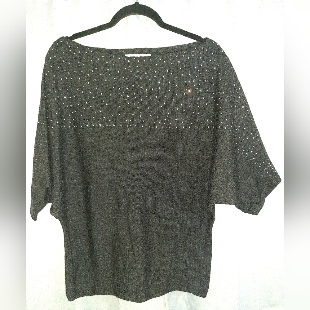 Avellini 100% Merino Wool Boat Neck Sweater with Rhinestone Accents Sz S
